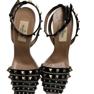 Valentino Black Studded Women's Sandals, pre-owned, used gently, size 36
